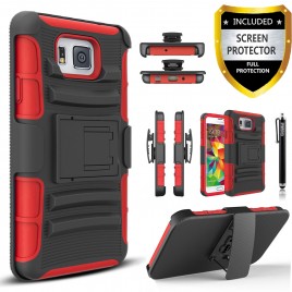Samsung Galaxy Alpha Case, Dual Layers [Combo Holster] Case And Built-In Kickstand Bundled with [Premium Screen Protector] Hybird Shockproof And Circlemalls Stylus Pen (Red)